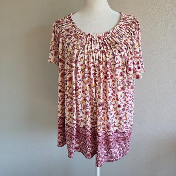 Style & Co Women Top Size Plus 1X Pleat Stretch Relax Fit Short Sleeve Floral - Picture 1 of 7